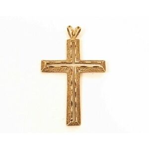 Vintage Fine Diamond Etched Sterling Silver Cross Religious Necklace Pendant 2"